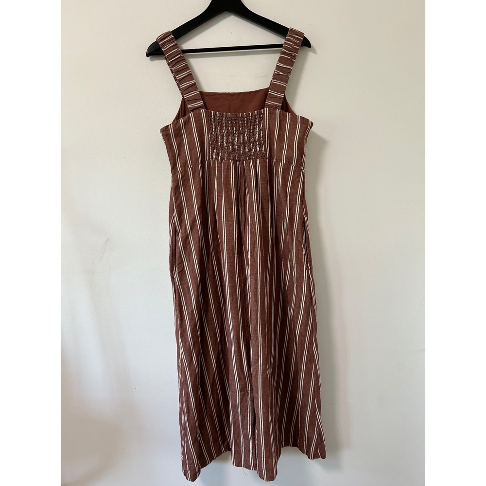 Pact Canopy Striped Midi Dress Womens Size L Brown Rust Sustainable Pockets - Picture 5 of 10